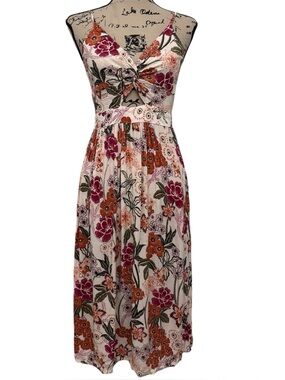 Angie Boho Floral Babydoll Dress Twist Front Cutout Midi Size Small